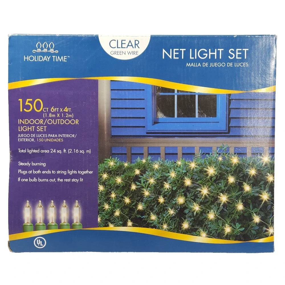 Holiday Time 150-Count Clear Net Lights Green Wire 6' x 4' Christmas Lights~New